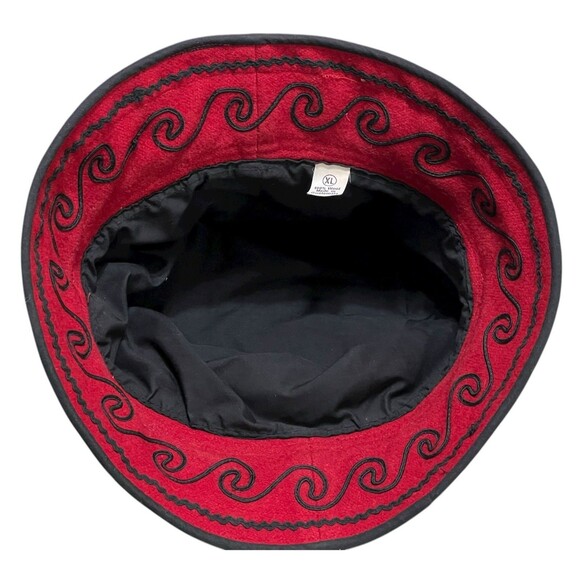 Vintage Guatemalan 100% Wool Embroidered Bucket Hat Cap Red Black XL - Picture 4 of 7